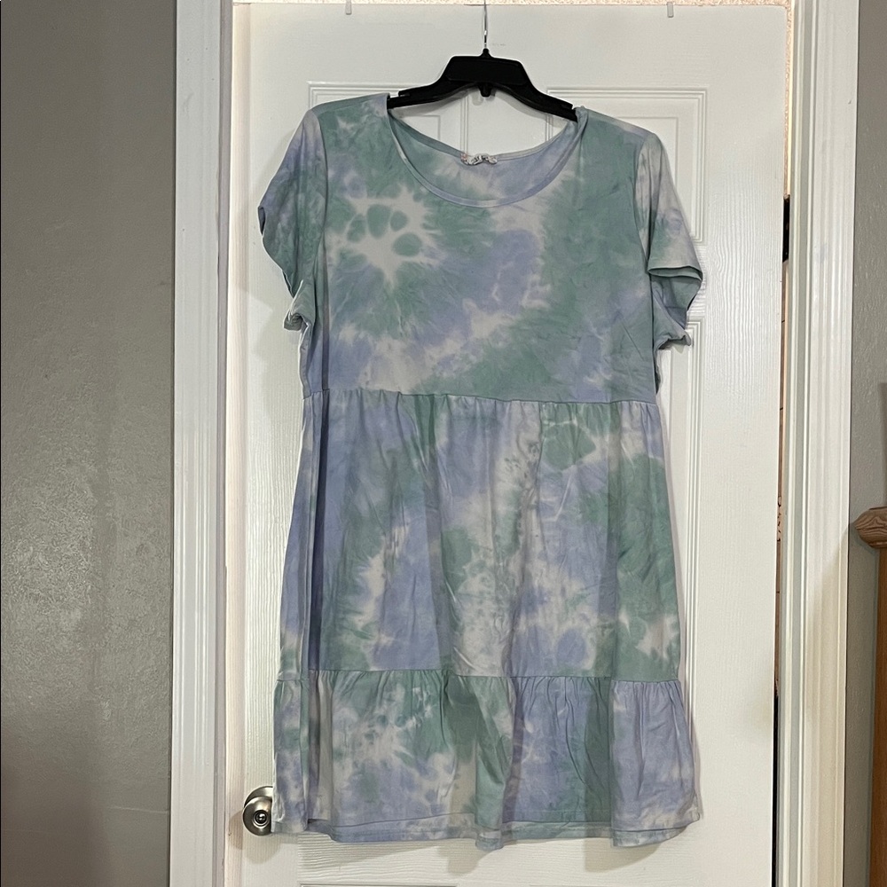 Pink Rose Pastel Tie-Dye Babydoll Dress - Mint & Lavender